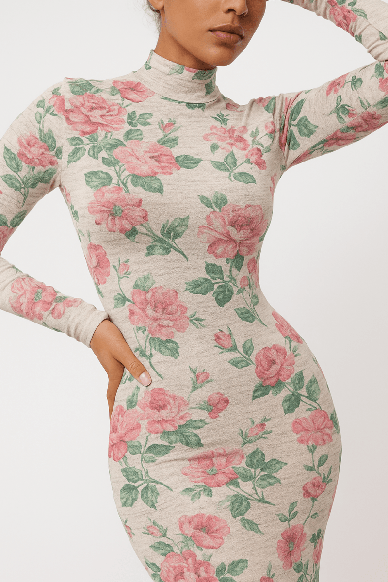 Floral Turtle Neck Maxi Dress