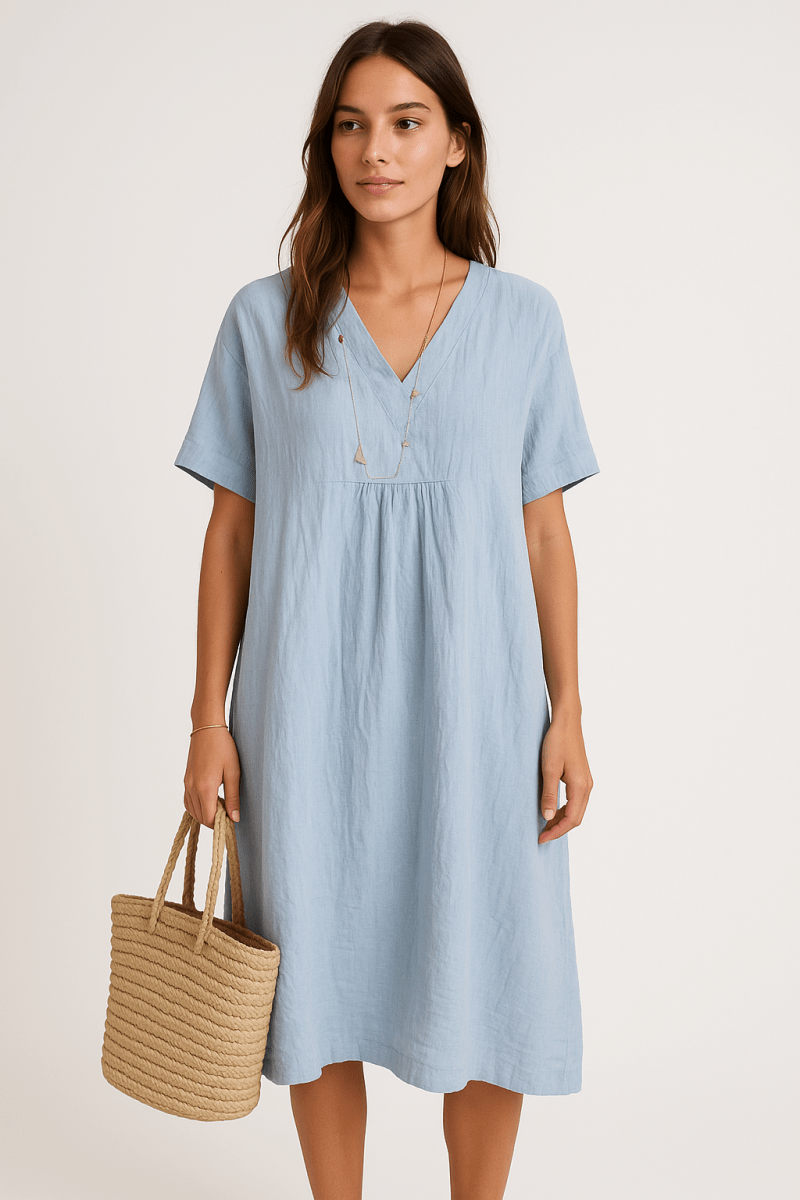 Cotton Blend V-Neck Maxi Dress