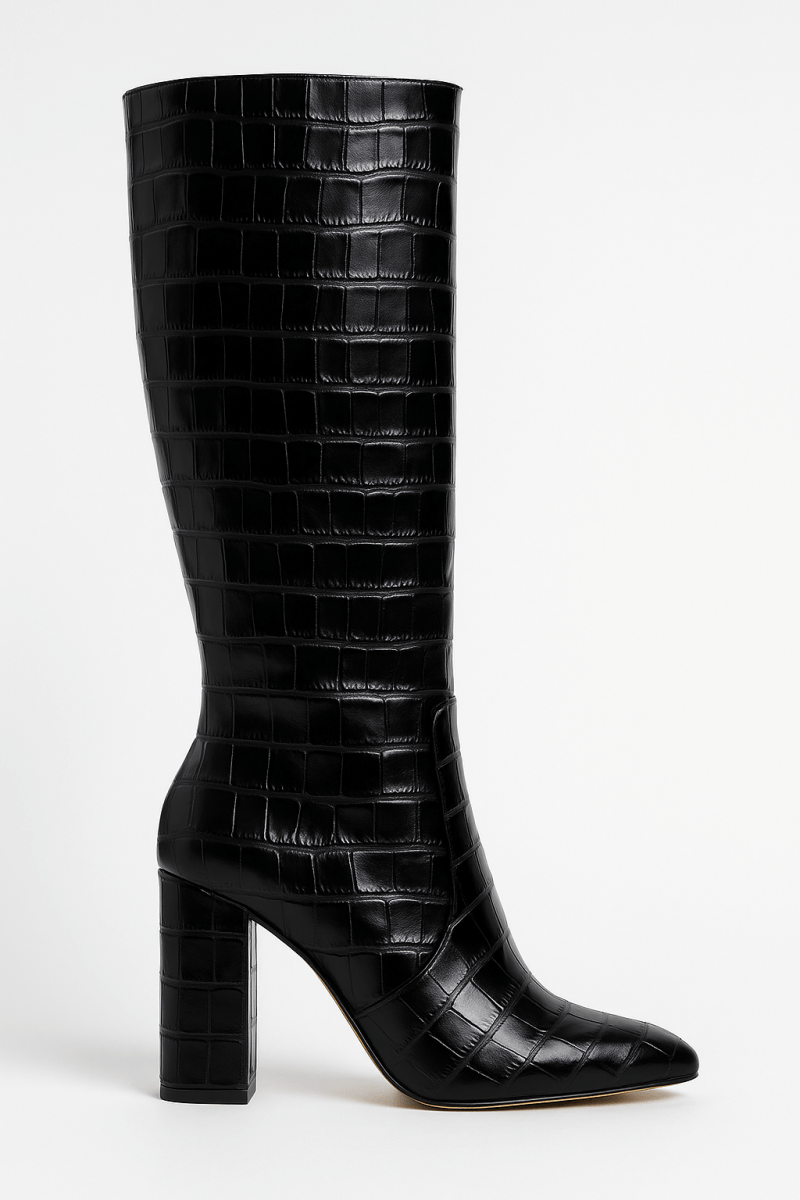 Croc-Embossed Knee-High Boots