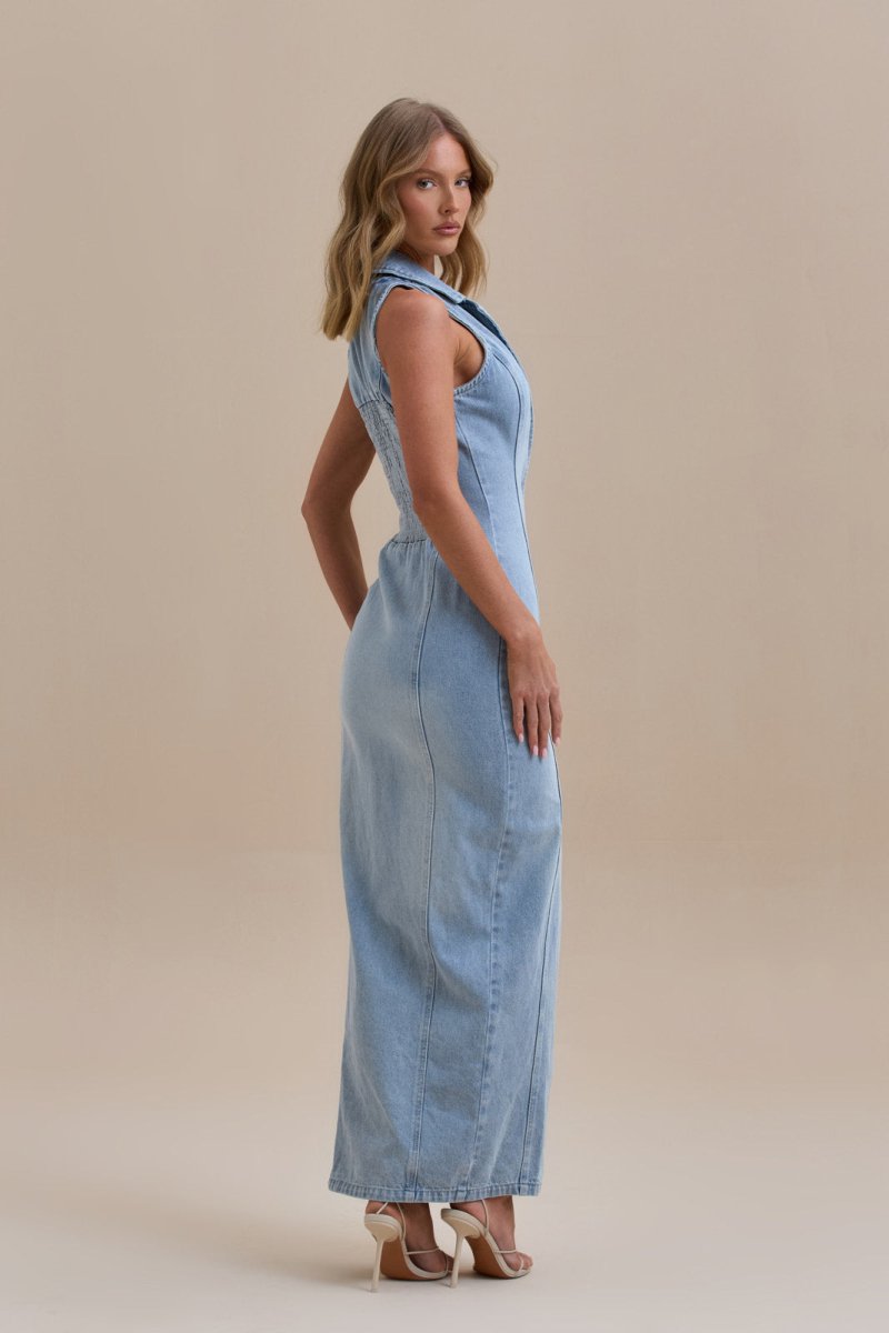 ✦ Dakota Button-Down Denim Maxi Dress