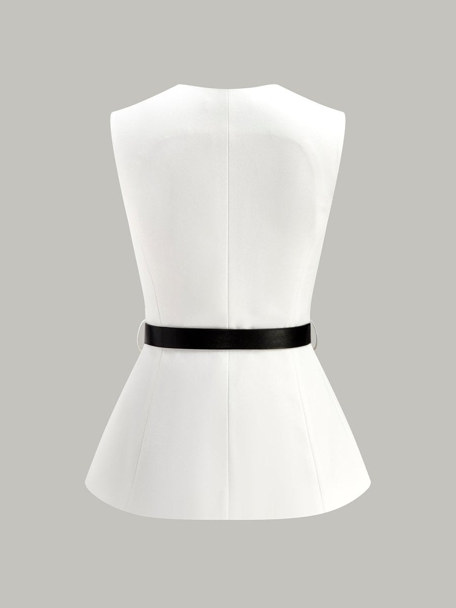 Button Detail Pockets Top With Belt