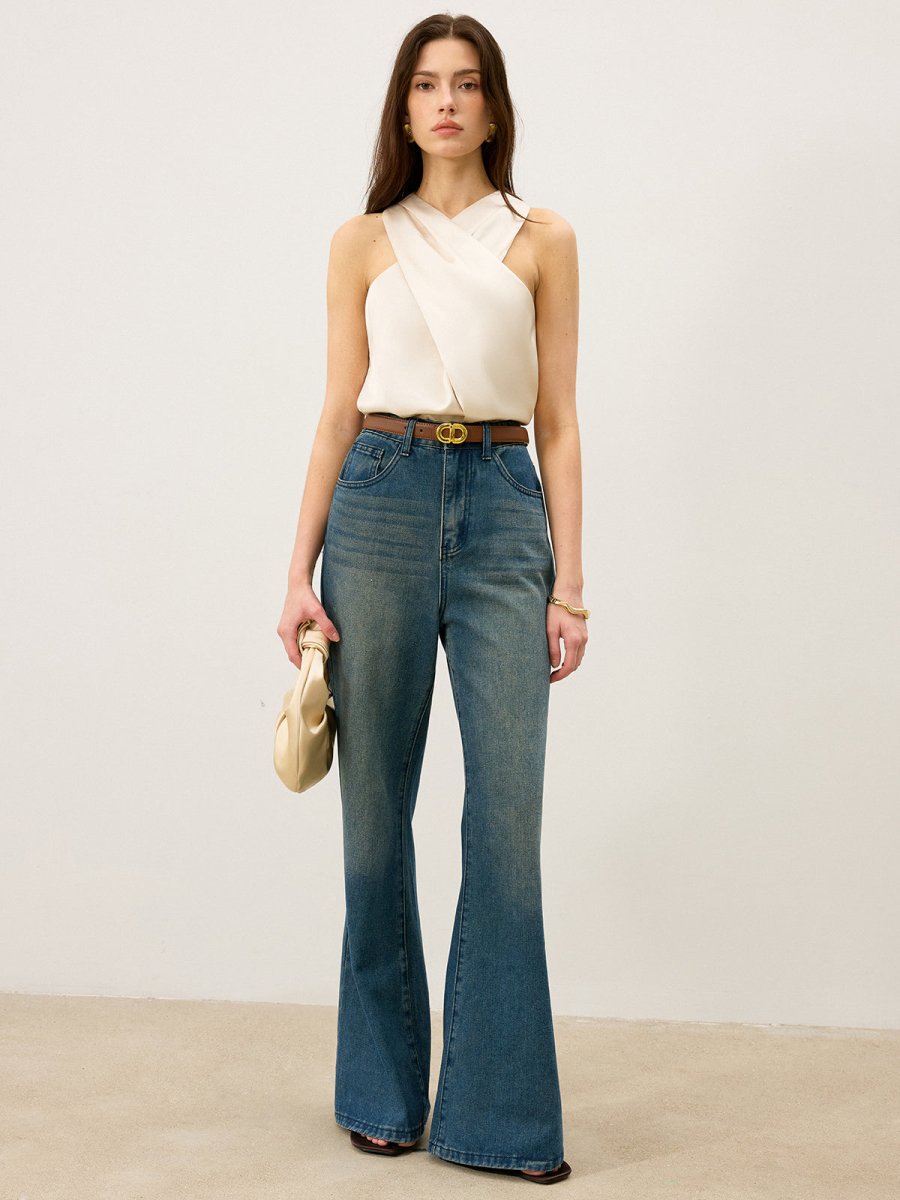 Satin Cross-Over Collar Tank Top