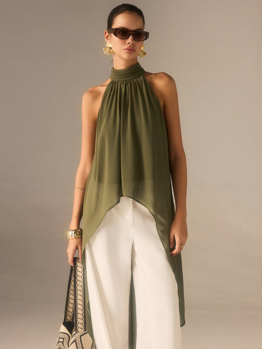 Halter-Neck Chiffon Long Top