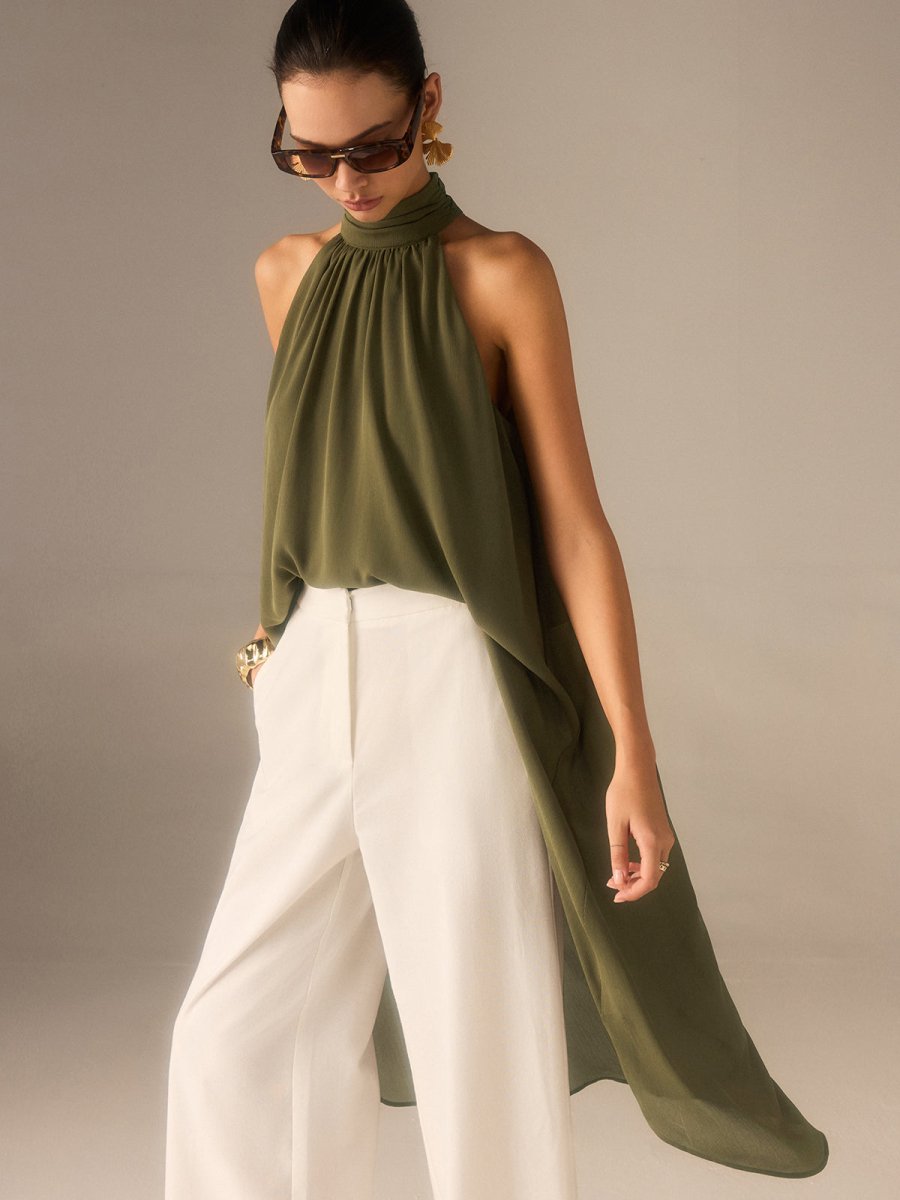 Halter-Neck Chiffon Long Top