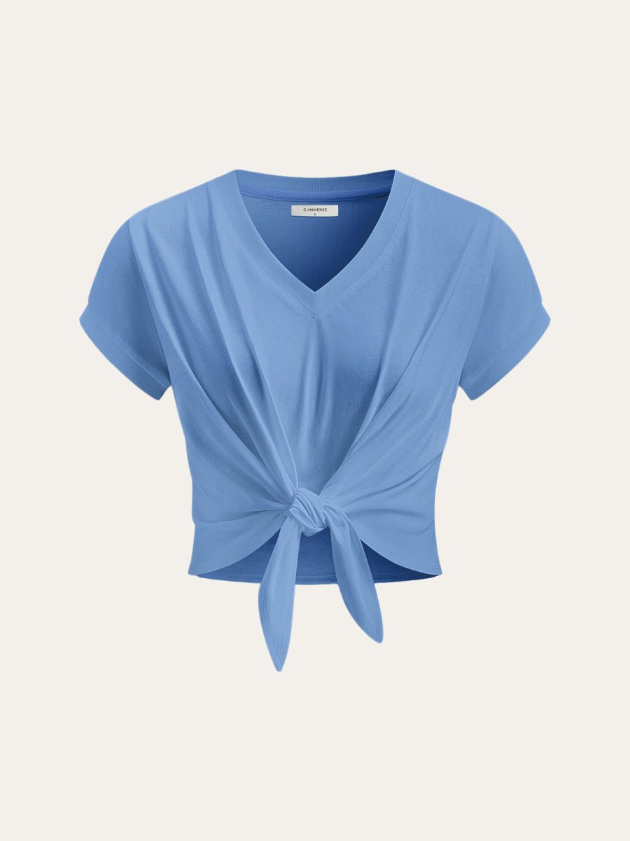 Knot Front V-Neck T-Shirt