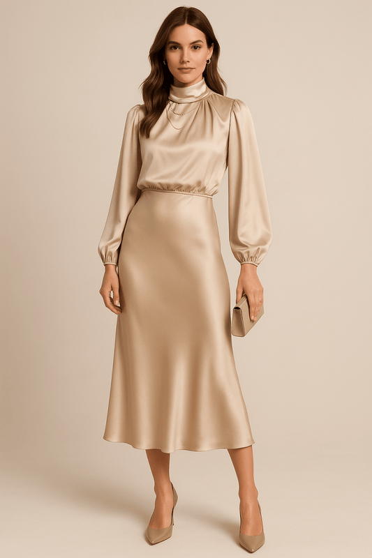 Satin High Waist Midi Dress