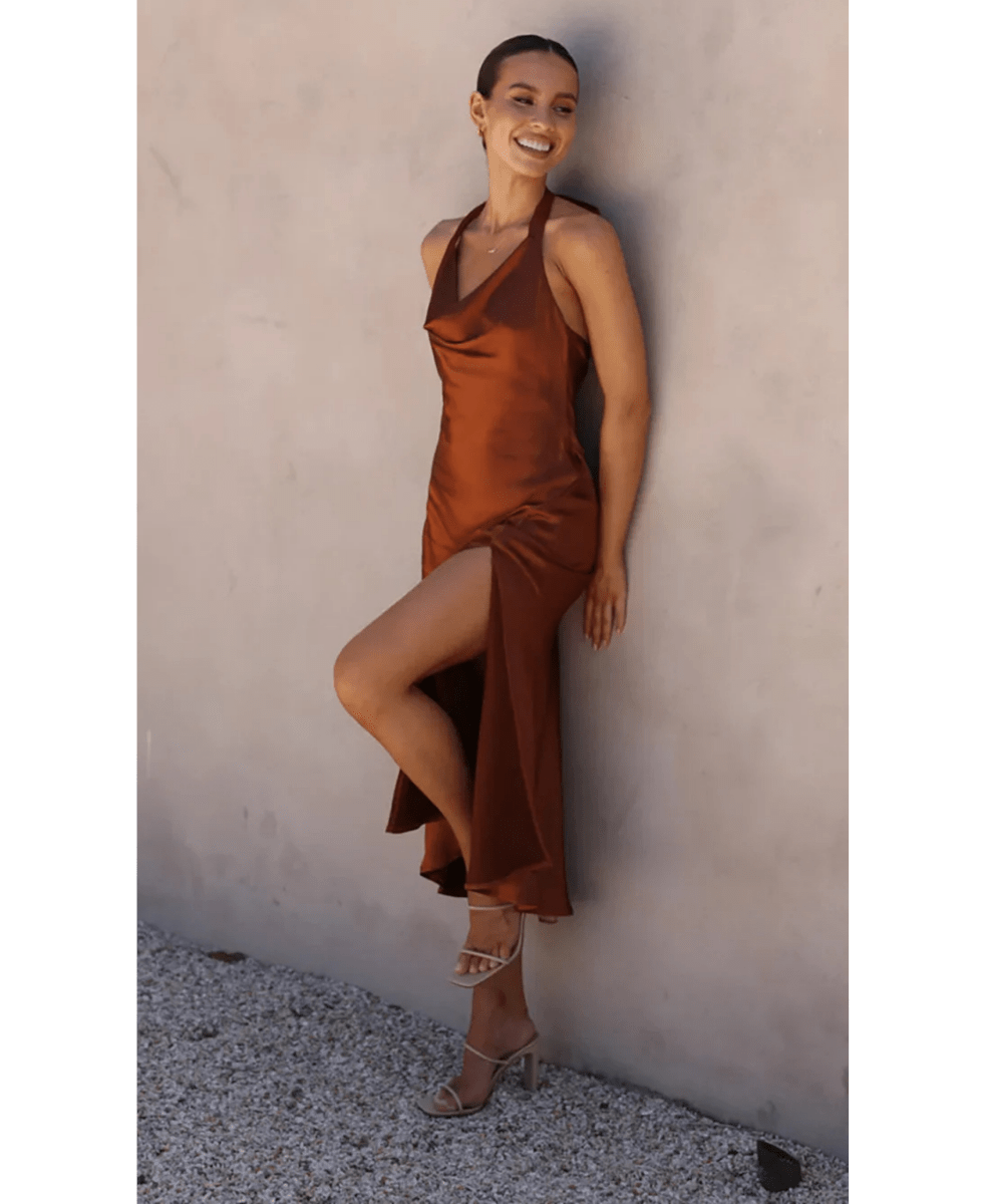 Noir Allure | Satin Halter Slip Dress