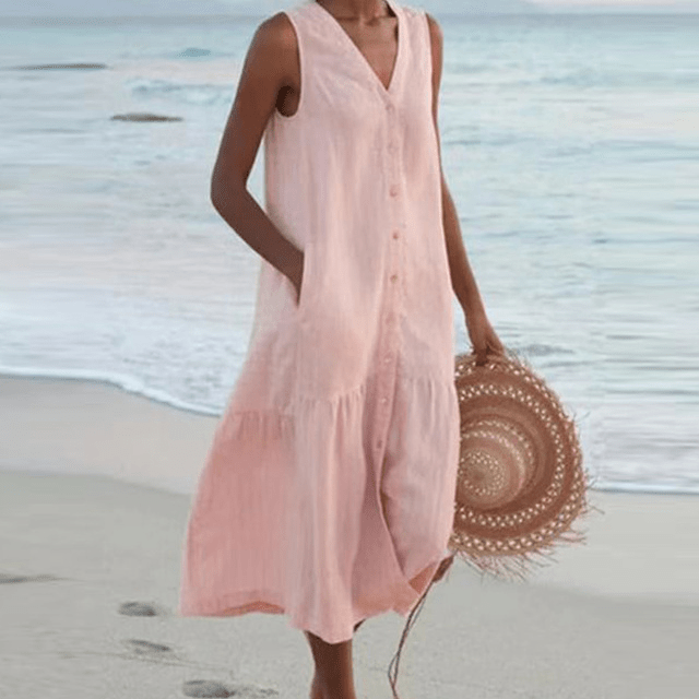 ✦ Calestra™ | Sand Whisper Linen Dress
