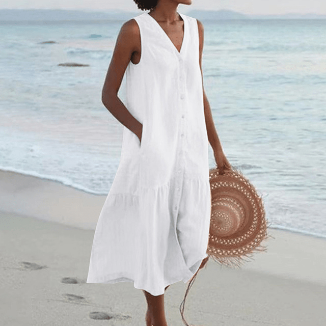 ✦ Calestra™ | Sand Whisper Linen Dress