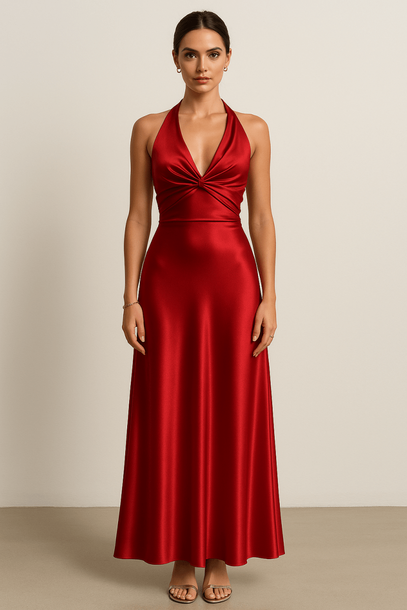 Satin Halter Maxi Gown