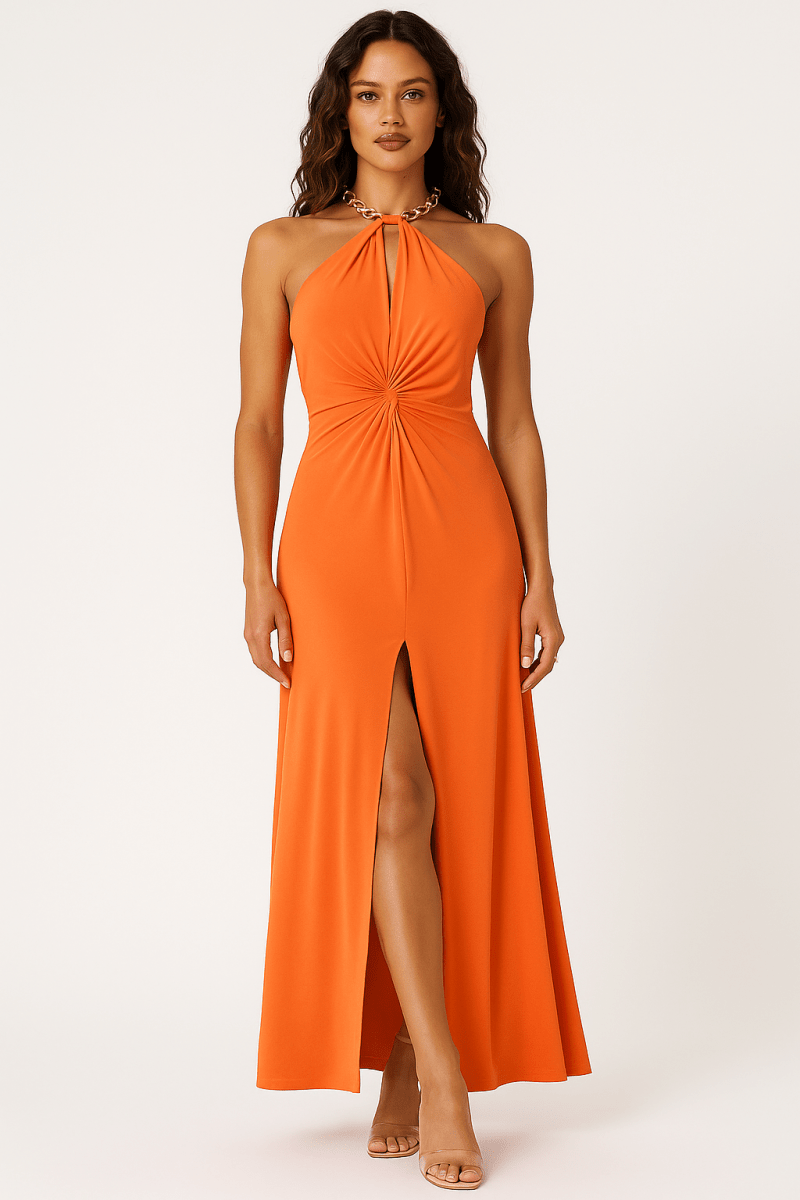Halter Maxi Dress with Metal Chain Neck