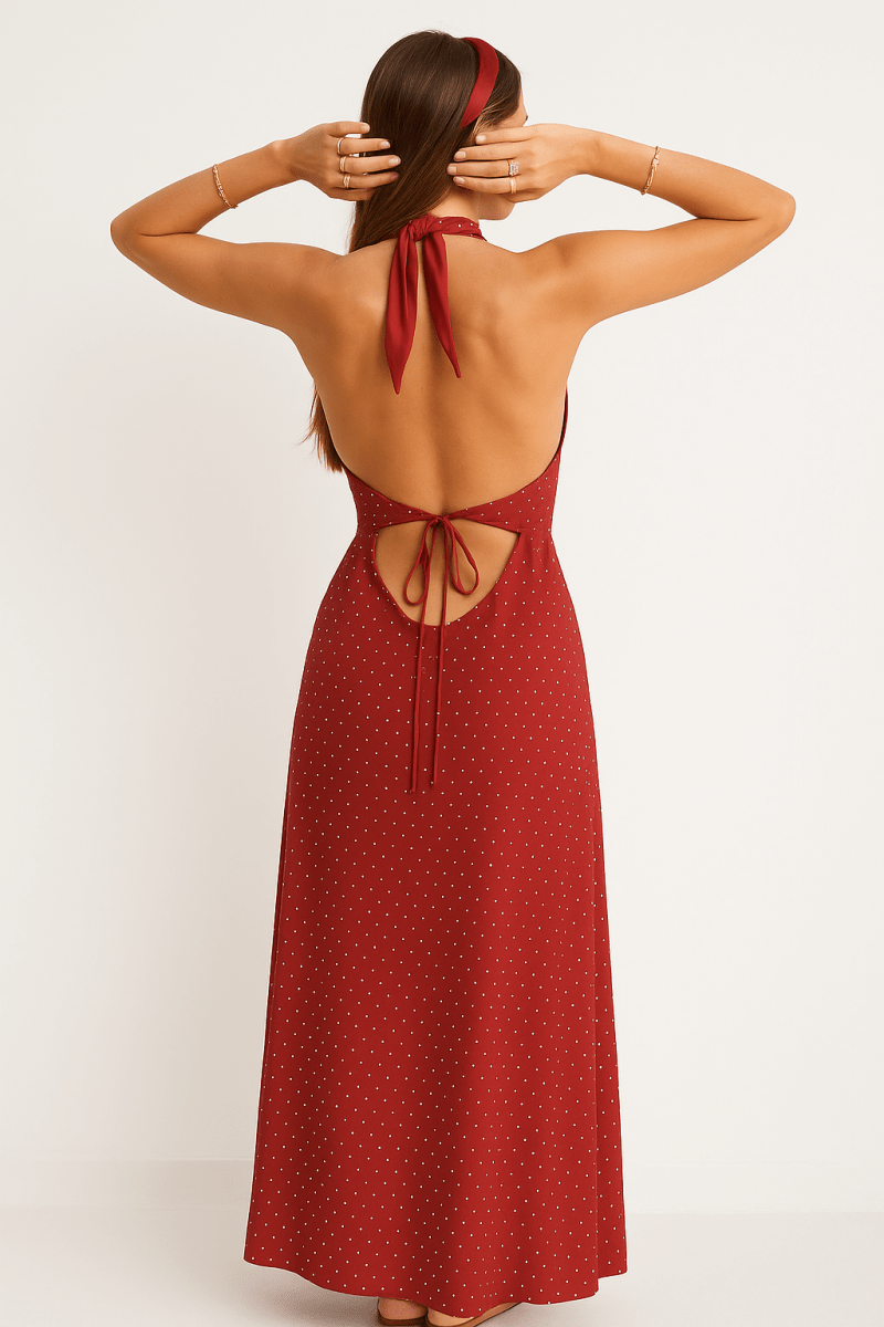 Polka Dot Halter Maxi Dress