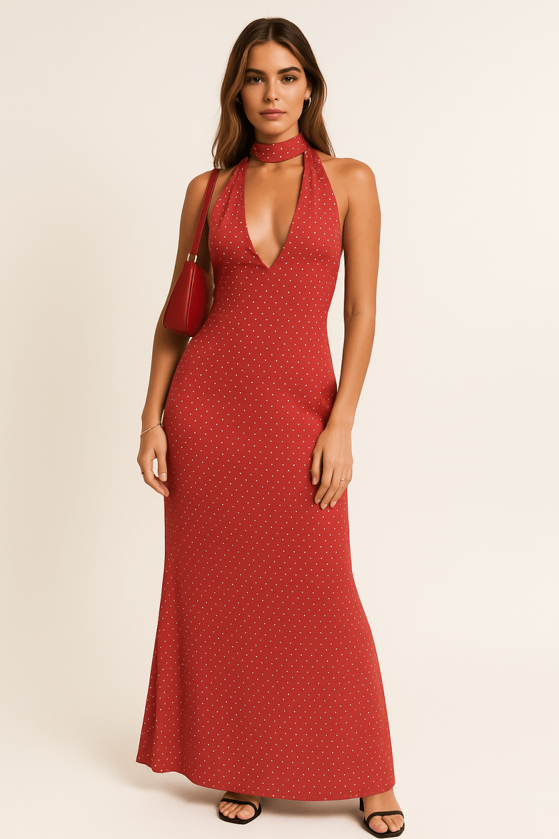 Polka Dot Halter Maxi Dress