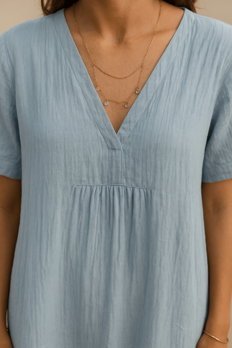 Cotton Blend V-Neck Maxi Dress