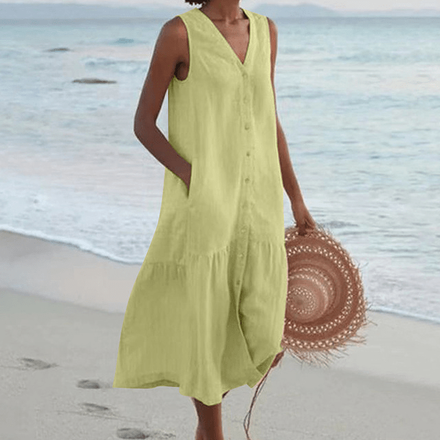 ✦ Calestra™ | Sand Whisper Linen Dress
