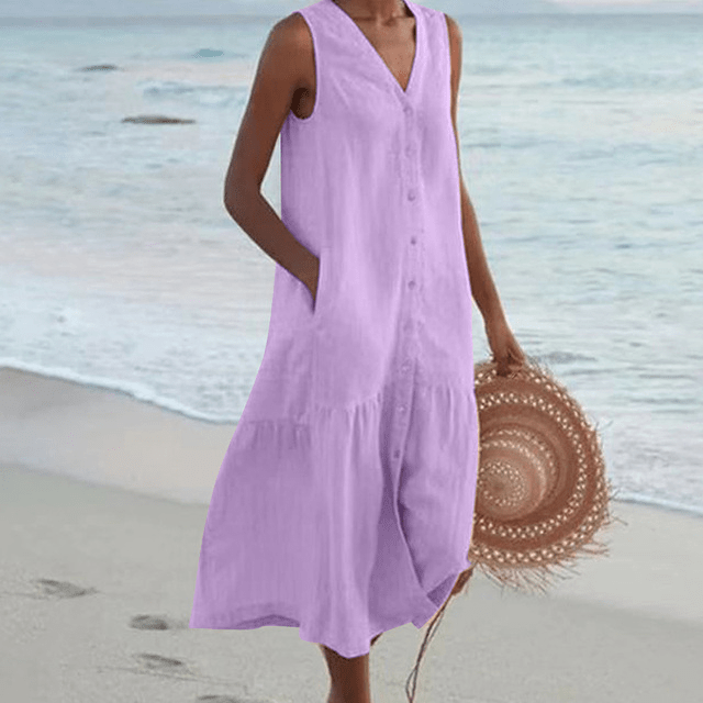 ✦ Calestra™ | Sand Whisper Linen Dress