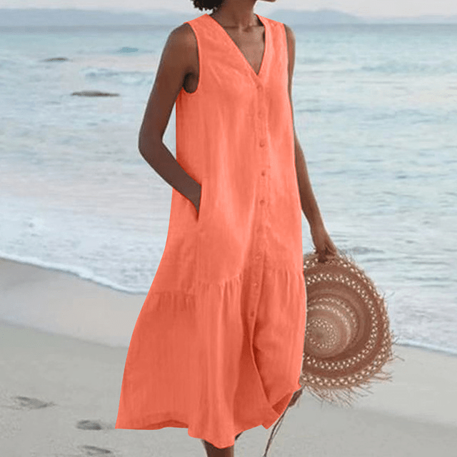 ✦ Calestra™ | Sand Whisper Linen Dress