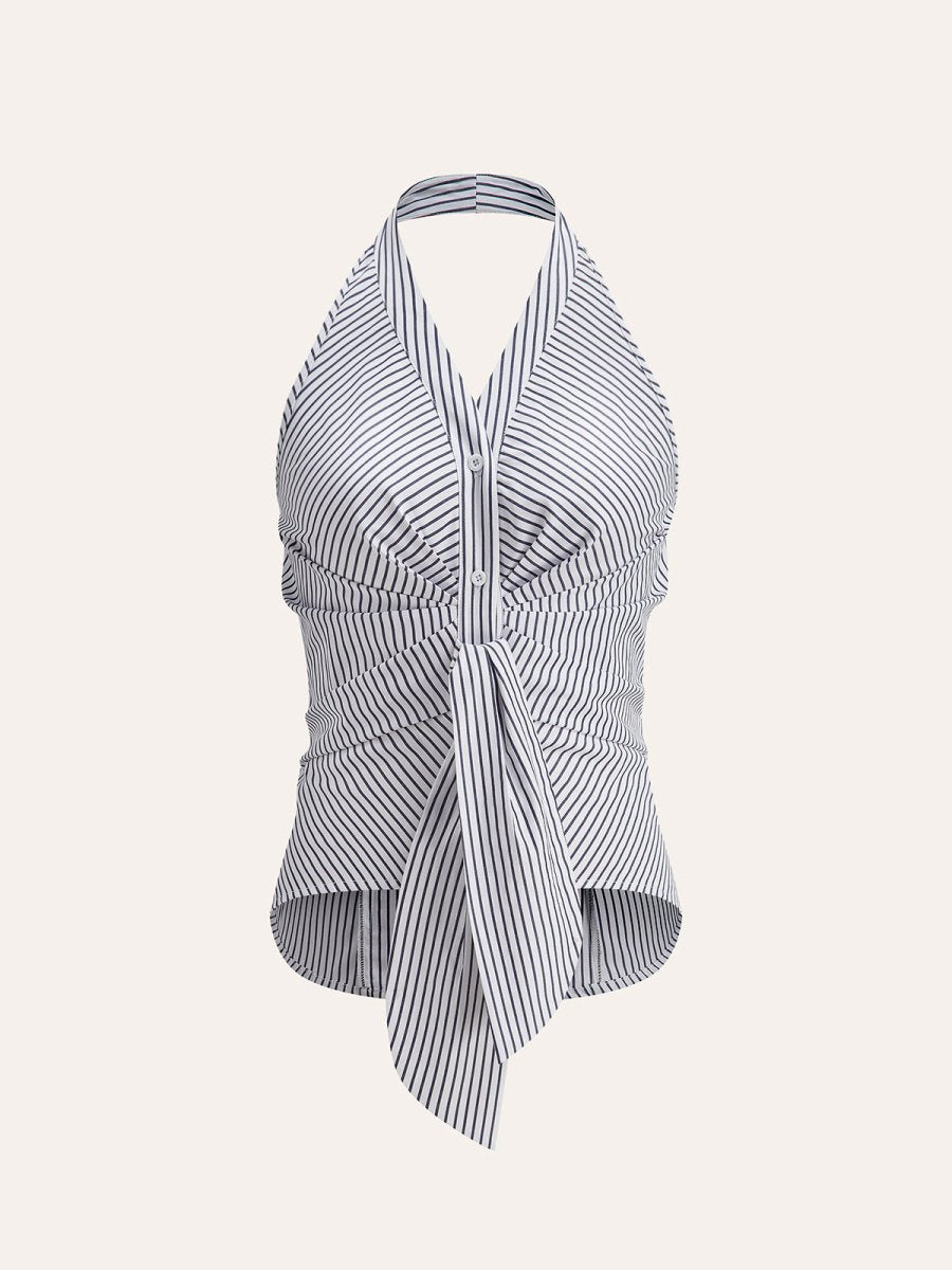 Striped Halter Tie Top