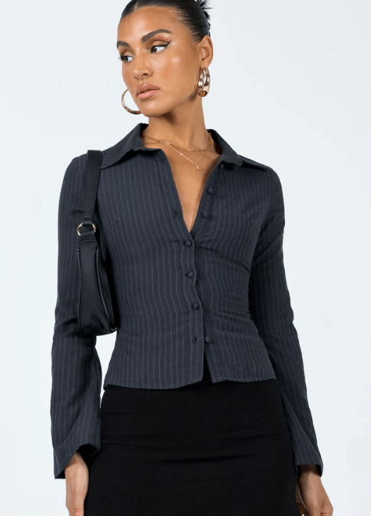 ✦ Elise Flared Pinstripe Blouse