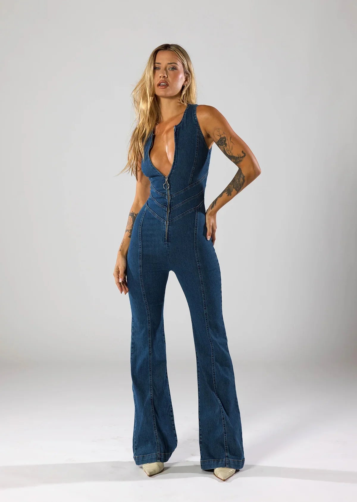 ✦ Siena Full-Zip Denim Jumpsuit